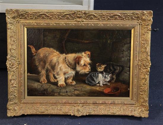 Louis Johnson Portrait of a terrier and two kittens 12 x 16in.